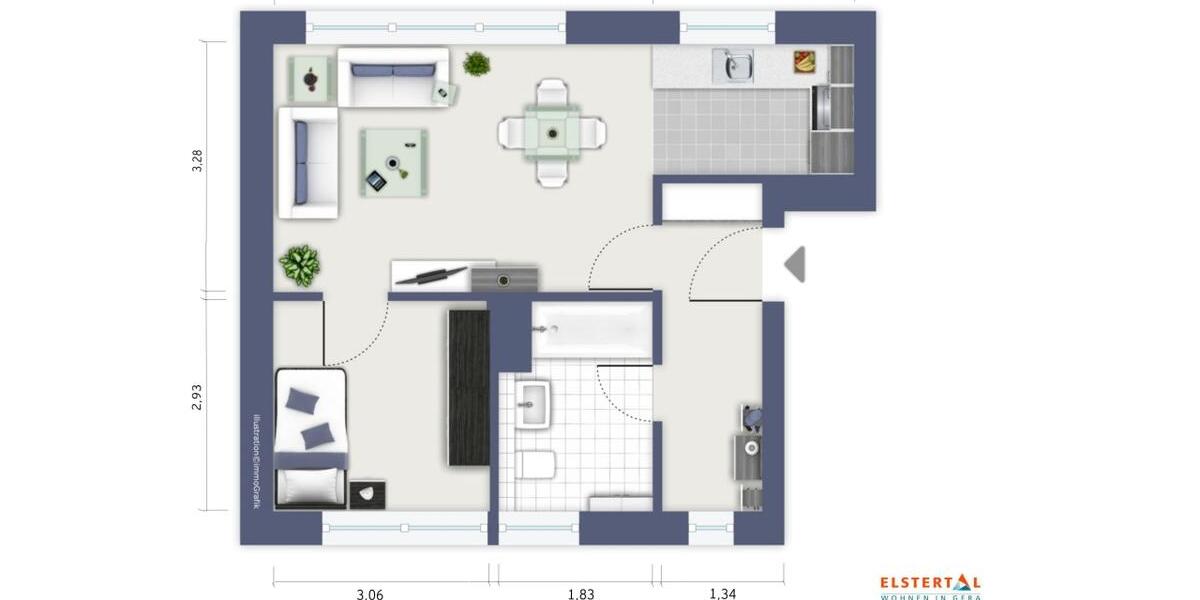 Etagenwohnung Gera Alt-Bieblach - 2 Zimmer, 40 m&sup2;, 189&euro; | Angebot:26181161