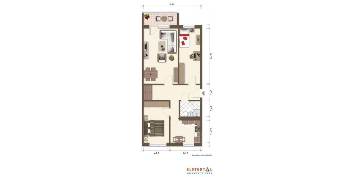 Erdgeschoßwohnung Gera Bieblach-Ost - 3 Zimmer, 70 m&sup2;, 428&euro; | Angebot:26049103