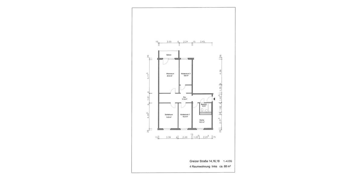 Etagenwohnung Gera - 4 Zimmer, 88 m&sup2;, 500&euro; | Angebot:24976161