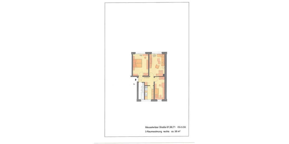 Etagenwohnung Gera Alt-Bieblach - 3 Zimmer, 58 m&sup2;, 320&euro; | Angebot:26132584