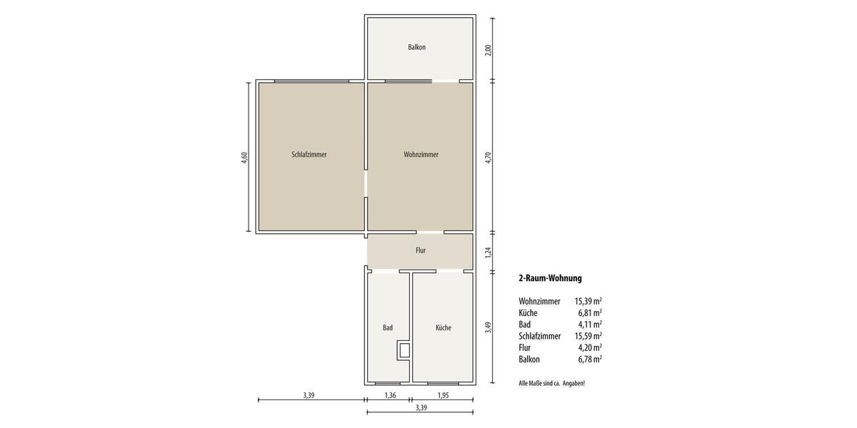 Etagenwohnung Gera Alt-Bieblach - 2 Zimmer, 49 m&sup2;, 286&euro; | Angebot:26672953
