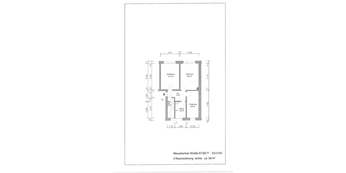 Etagenwohnung Gera Alt-Bieblach - 3 Zimmer, 58 m&sup2;, 320&euro; | Angebot:26132584
