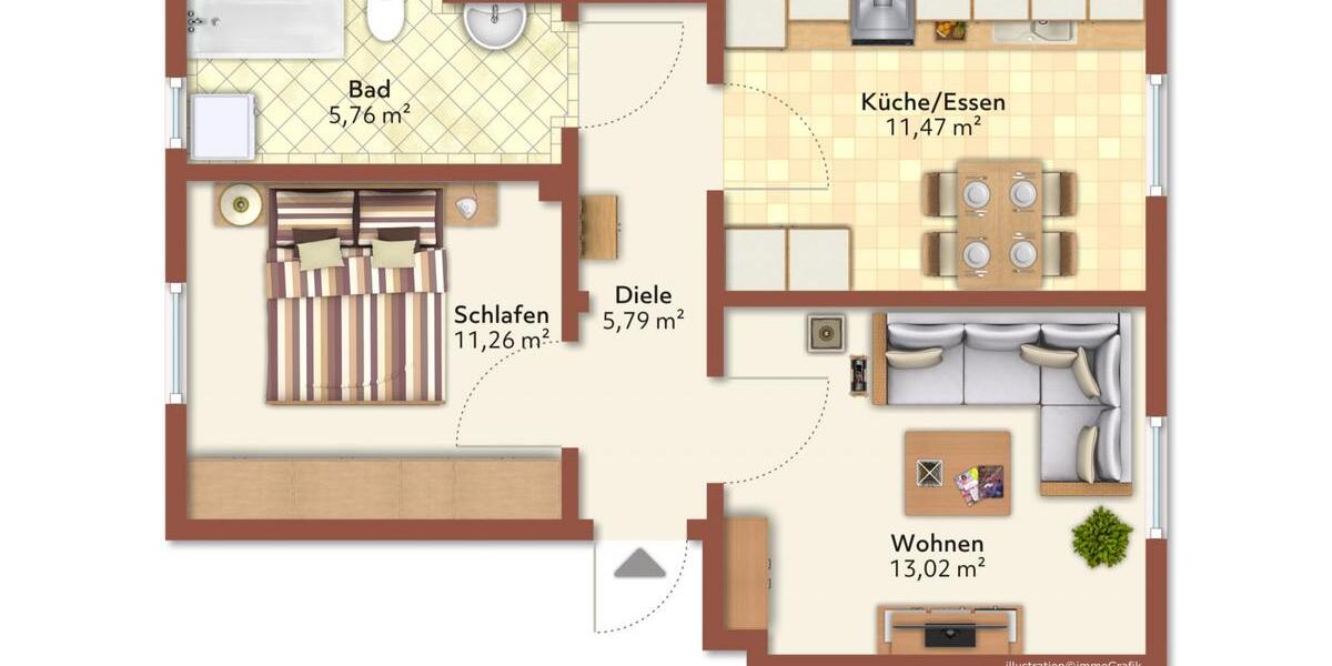 Etagenwohnung Elsteraue - 2 Zimmer, 48 m&sup2;, 335&euro; | Angebot:26490793