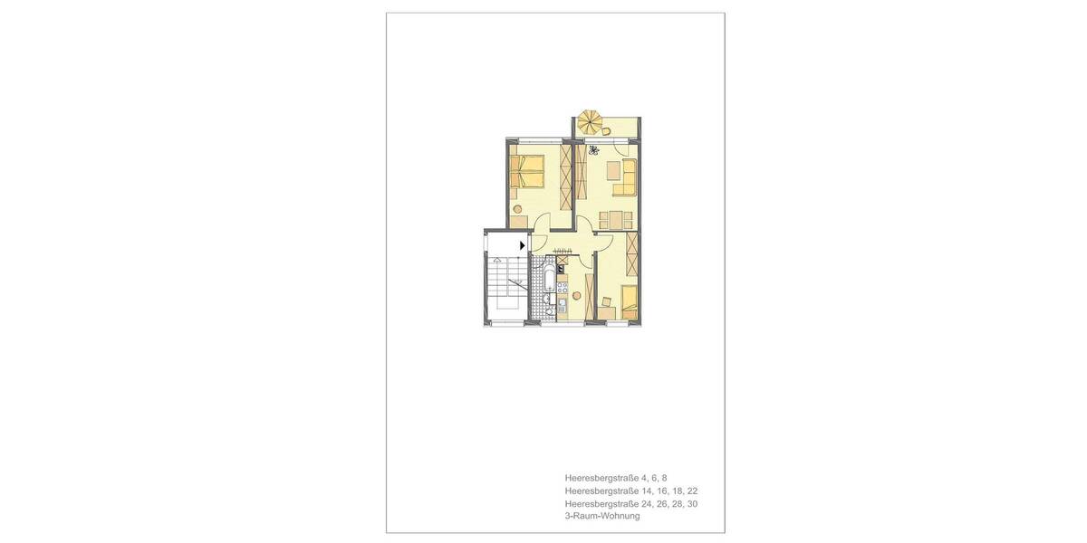 Etagenwohnung Gera Lusan - 3 Zimmer, 58 m&sup2;, 370&euro; | Angebot:26804985