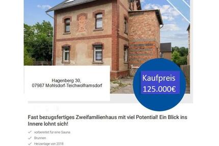Haus Mohlsdorf-Teichwolframsdorf Teichwolframsdorf - 8 Zimmer, 250 m&sup2;, 125.000&euro; | Angebot:24615475