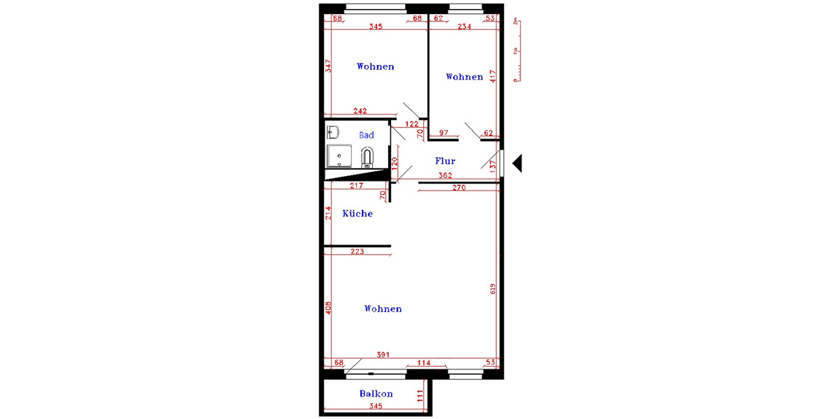 3-Raum-Wohnung mit Balkon im ersten Obergeschoss zu vermieten zimmer