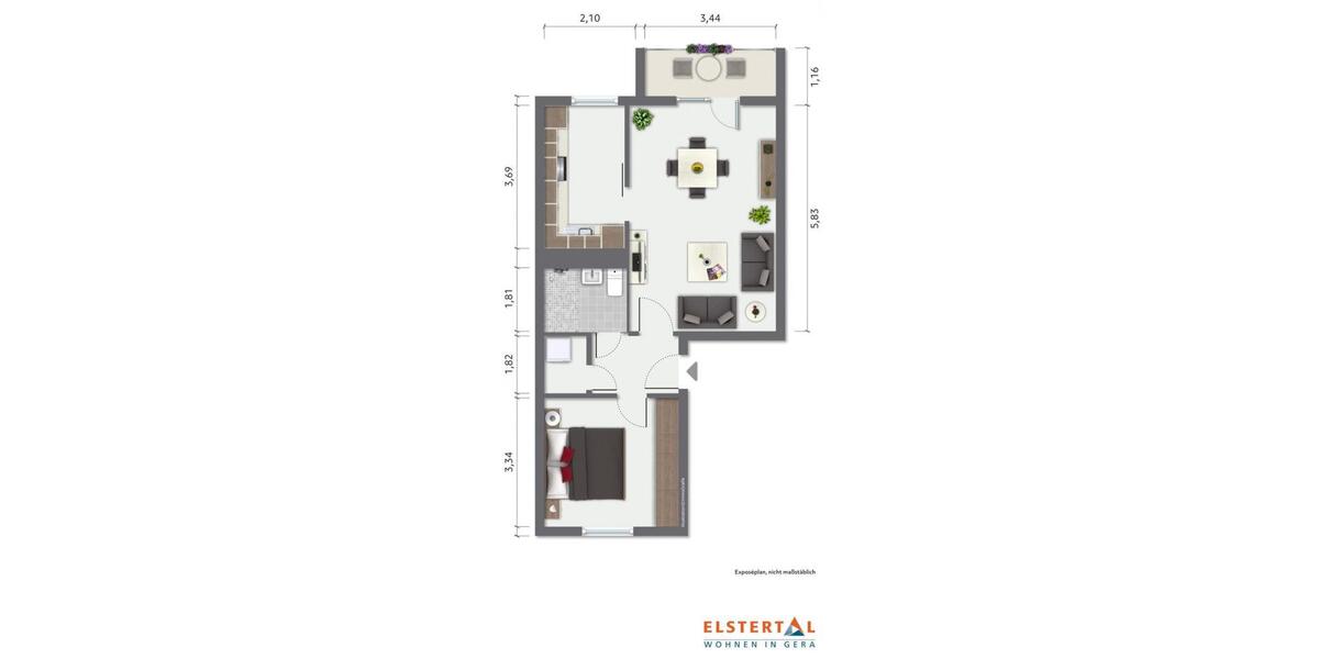 Etagenwohnung Gera Alt-Bieblach - 2 Zimmer, 55 m&sup2;, 411&euro; | Angebot:23055263