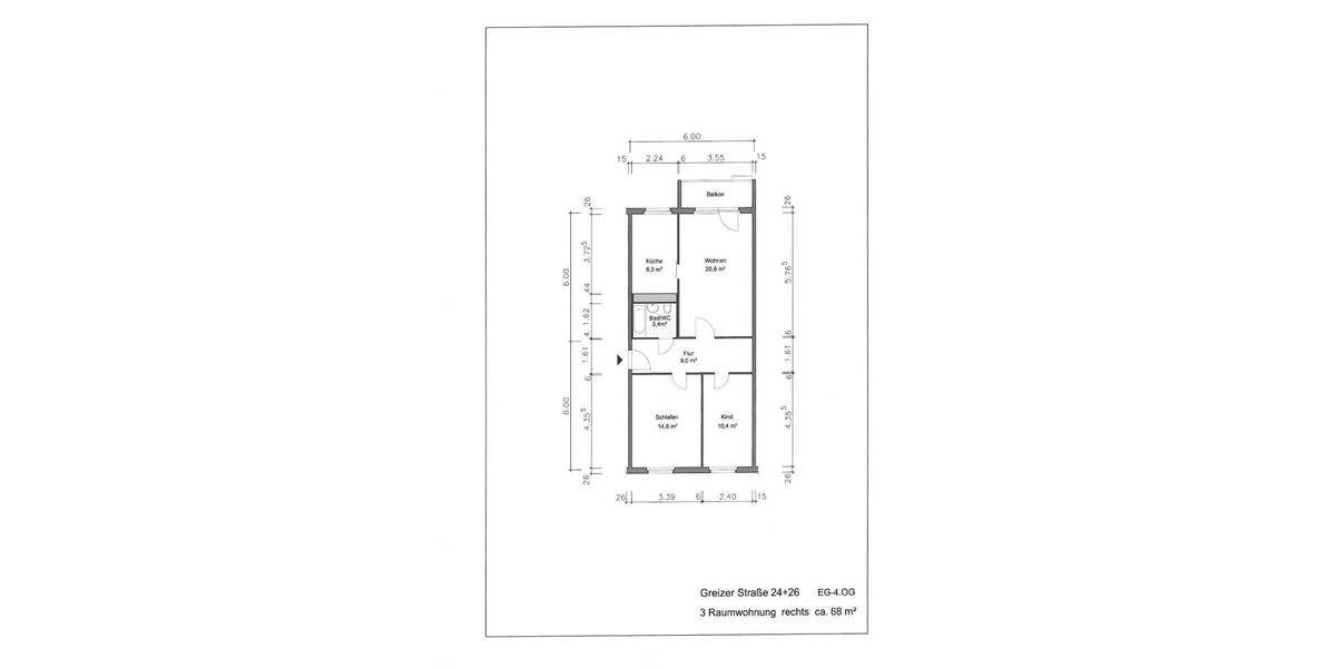 Etagenwohnung Gera Innenstadt - 3 Zimmer, 67 m&sup2;, 410&euro; | Angebot:26276099