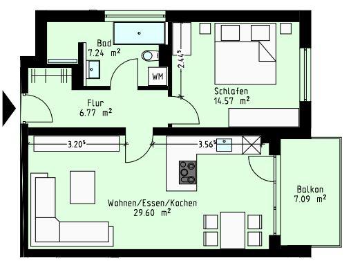 Elegante und exzellente Neubau-Wohnung 2 zimmer