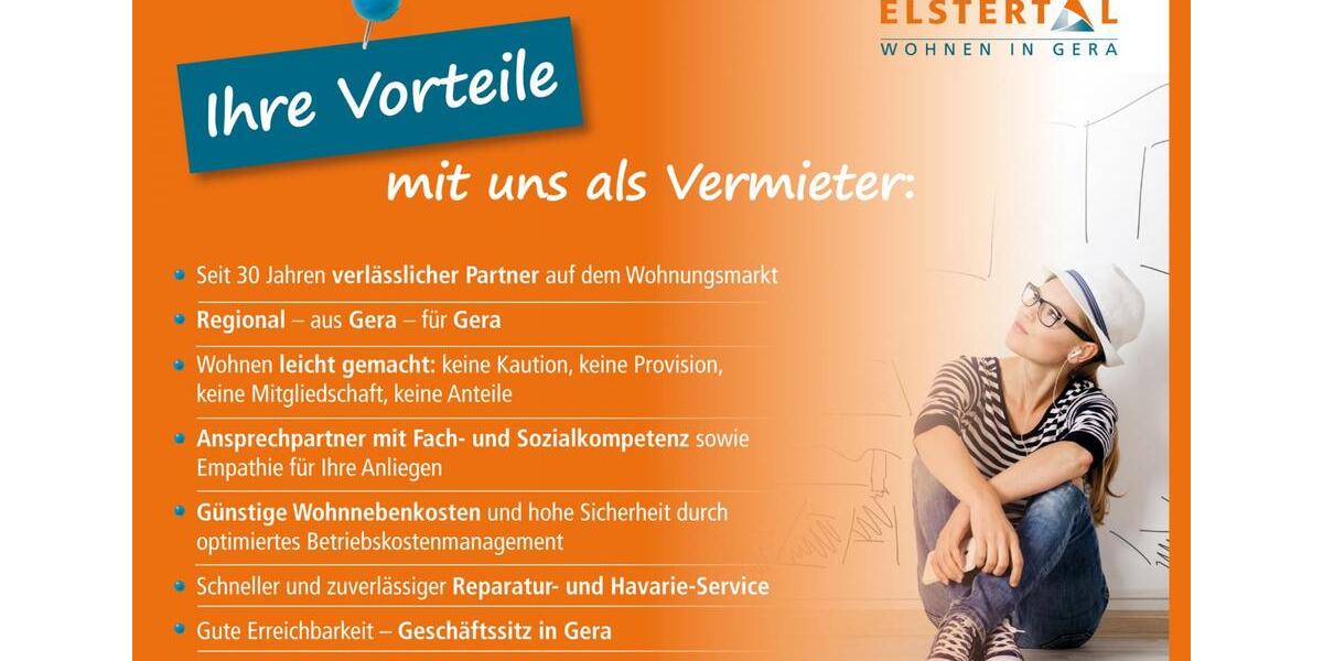 Erdgeschoßwohnung Gera Debschwitz - 2 Zimmer, 60 m&sup2;, 417&euro; | Angebot:26181164
