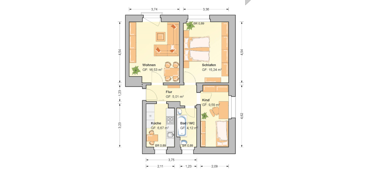 Erdgeschoßwohnung Fraureuth - 3 Zimmer, 57 m&sup2;, 298&euro; | Angebot:26073242