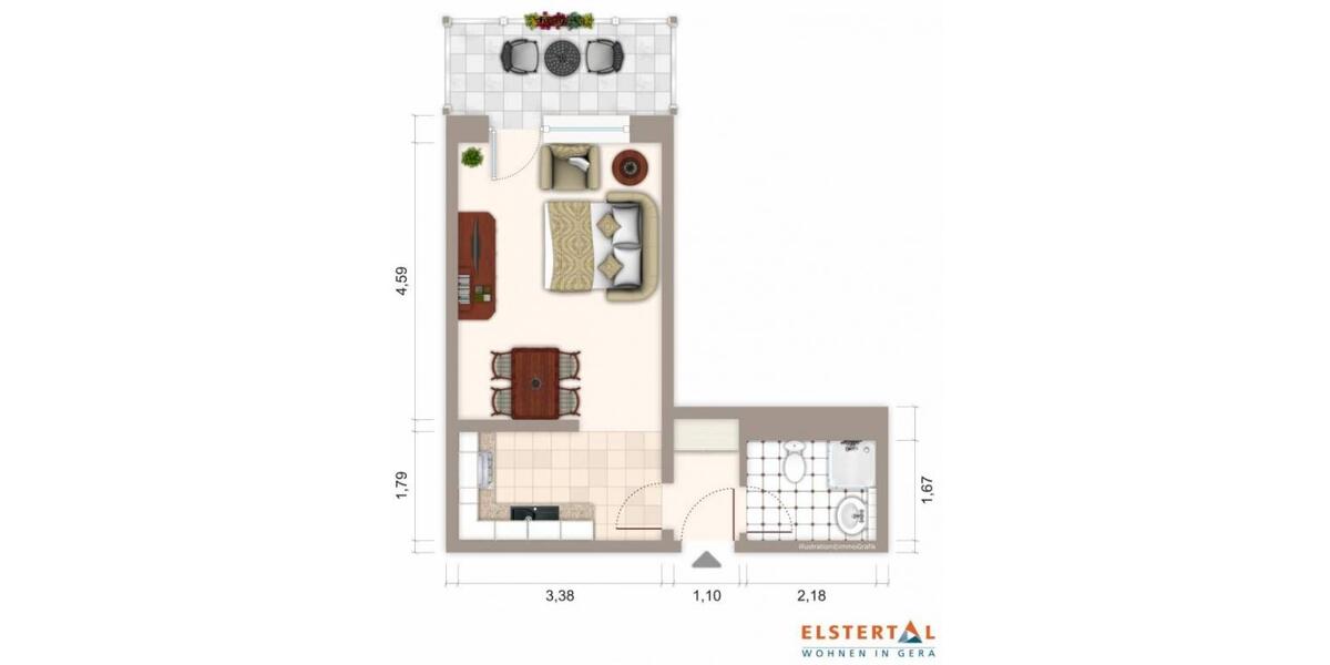 Etagenwohnung Gera Debschwitz - 1 Zimmer, 29 m&sup2;, 215&euro; | Angebot:26181163