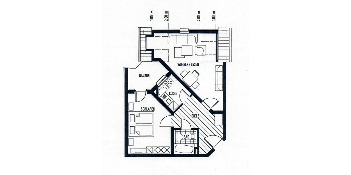 2-Raum-Wohnung im Dachgeschoss mit Balkon und Tiefgarage 2 zimmer