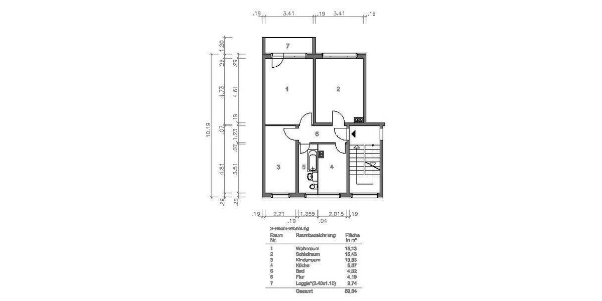 Etagenwohnung Altenburg Südost - 3 Zimmer, 59 m&sup2;, 335&euro; | Angebot:26555426