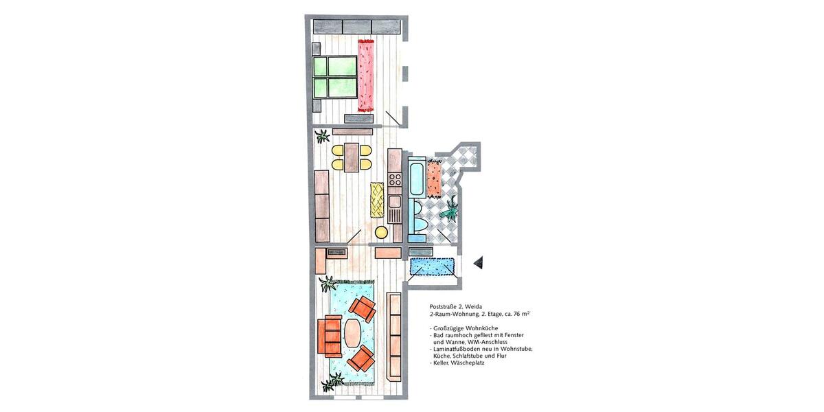 Etagenwohnung Weida - 2 Zimmer, 76 m&sup2;, 370&euro; | Angebot:26346398