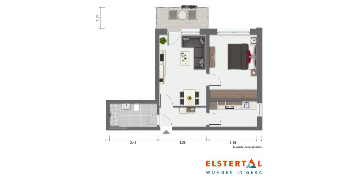 Etagenwohnung Gera Debschwitz - 2 Zimmer, 50 m&sup2;, 443&euro; | Angebot:26534021