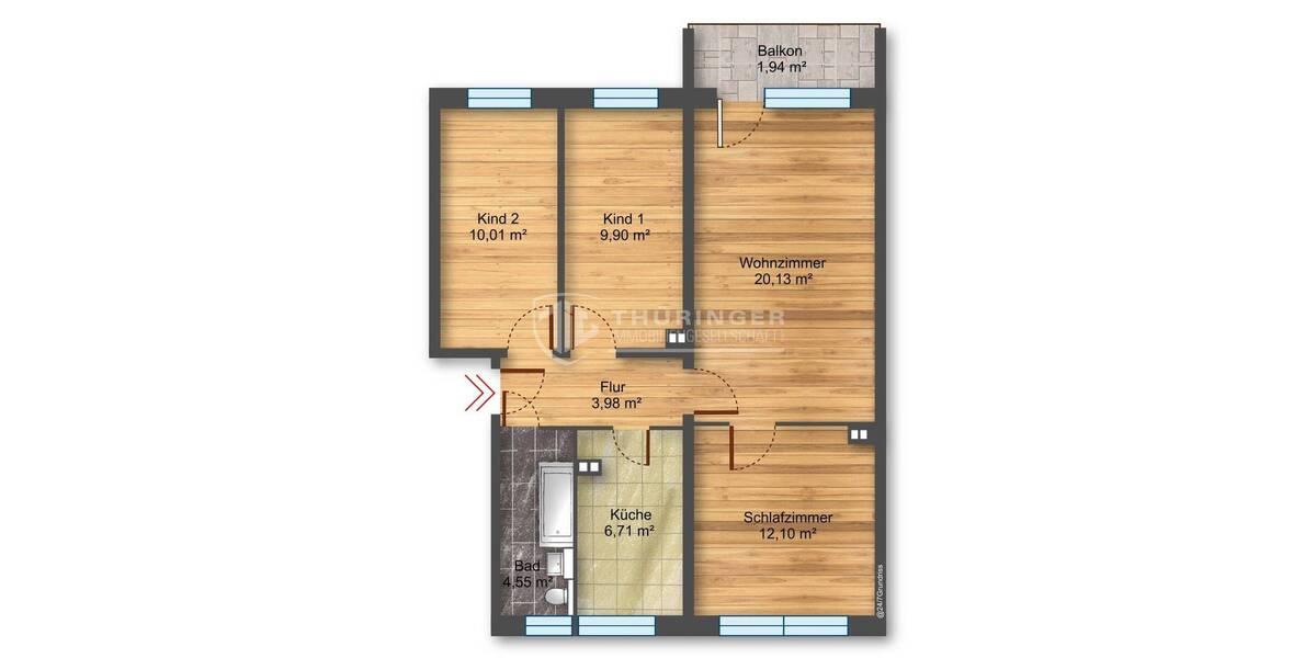 Etagenwohnung Gera Langenberg - 4 Zimmer, 69 m&sup2;, 420&euro; | Angebot:26358716