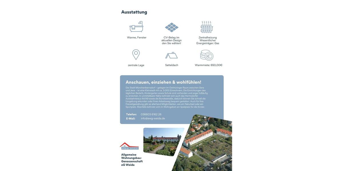 Etagenwohnung Münchenbernsdorf - 4 Zimmer, 68 m&sup2;, 376&euro; | Angebot:24867056