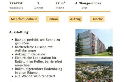 Wohnung Weida - 2 Zimmer, 72 m&sup2;, 434&euro; | Angebot:26366927