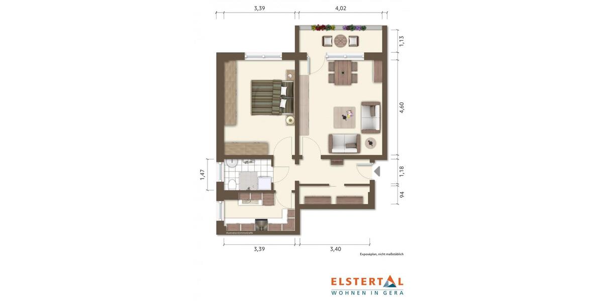 Etagenwohnung Gera Alt-Bieblach - 2 Zimmer, 55 m&sup2;, 389&euro; | Angebot:26534027