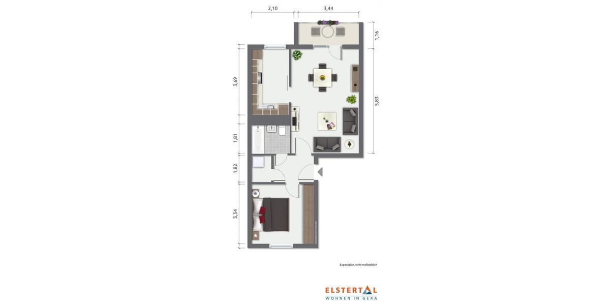 Etagenwohnung Gera Alt-Bieblach - 2 Zimmer, 55 m&sup2;, 411&euro; | Angebot:26534025
