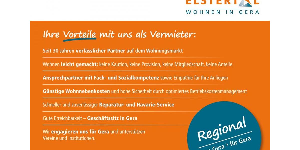 Etagenwohnung Gera Alt-Bieblach - 2 Zimmer, 50 m&sup2;, 389&euro; | Angebot:25854936