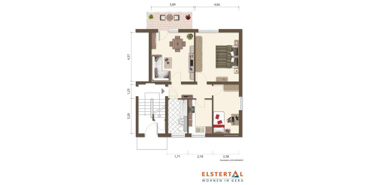Etagenwohnung Gera Alt-Bieblach - 3 Zimmer, 65 m&sup2;, 419&euro; | Angebot:21605298