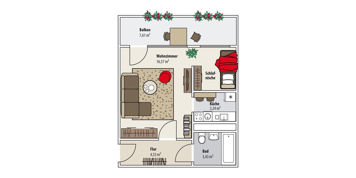 Etagenwohnung Gera Alt-Bieblach - 1 Zimmer, 34 m&sup2;, 219&euro; | Angebot:26542355
