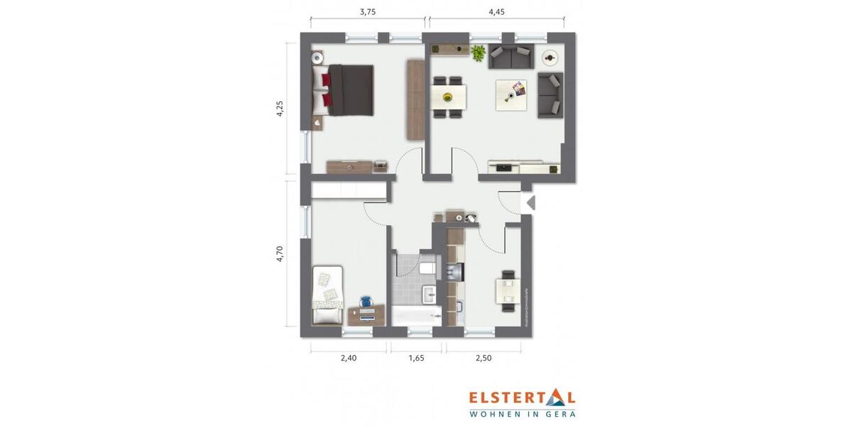 Erdgeschoßwohnung Gera - 3 Zimmer, 65 m&sup2;, 455&euro; | Angebot:12320173