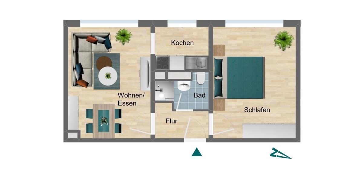 Etagenwohnung Triptis - 2 Zimmer, 43 m&sup2;, 260&euro; | Angebot:23645056