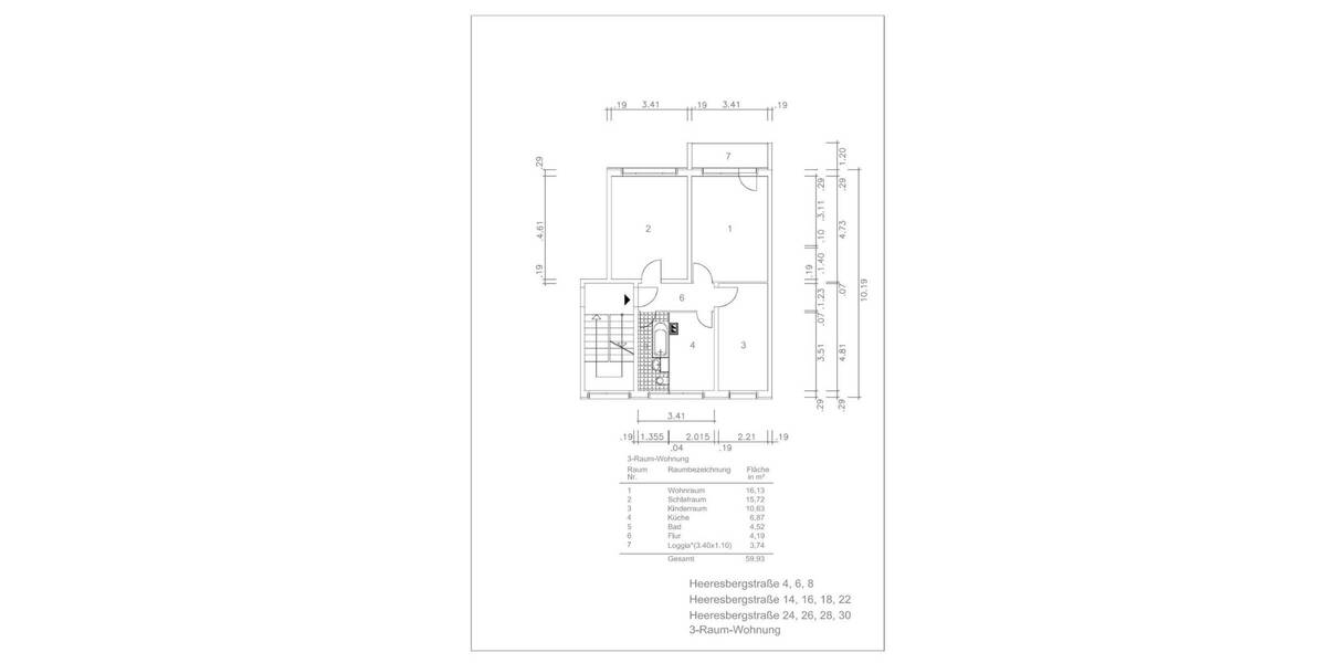 Etagenwohnung Gera Lusan - 3 Zimmer, 58 m&sup2;, 370&euro; | Angebot:26804985
