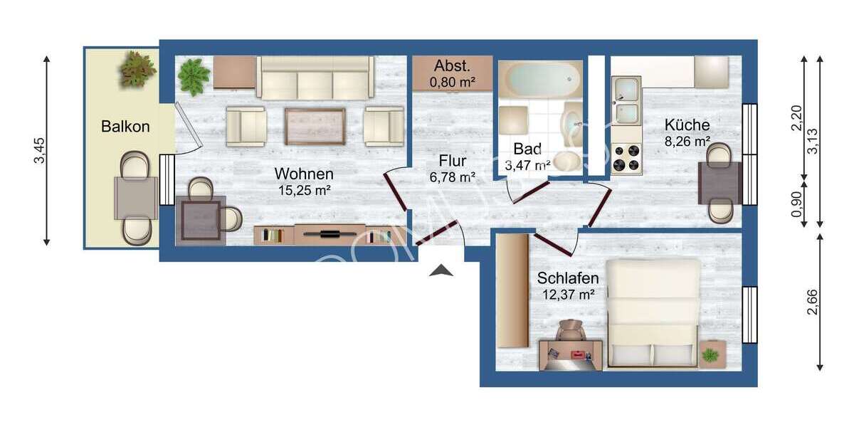 Praktische 2 Zimmer-Wohnung mit Balkon und Einbauküche - Appartement Schmölln | Angebot:26204265